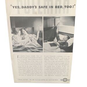 Vintage 1937 Pullman Daddy’s Safe in Bed Too Ad Advertisement